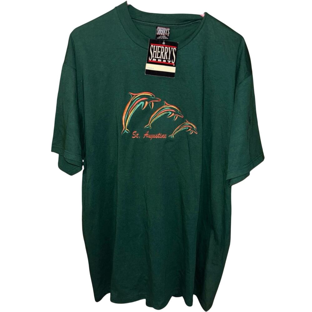 Vintage Sherry’s Best green embroidered dolphins St. Augustine t-shirt NWT (XL)